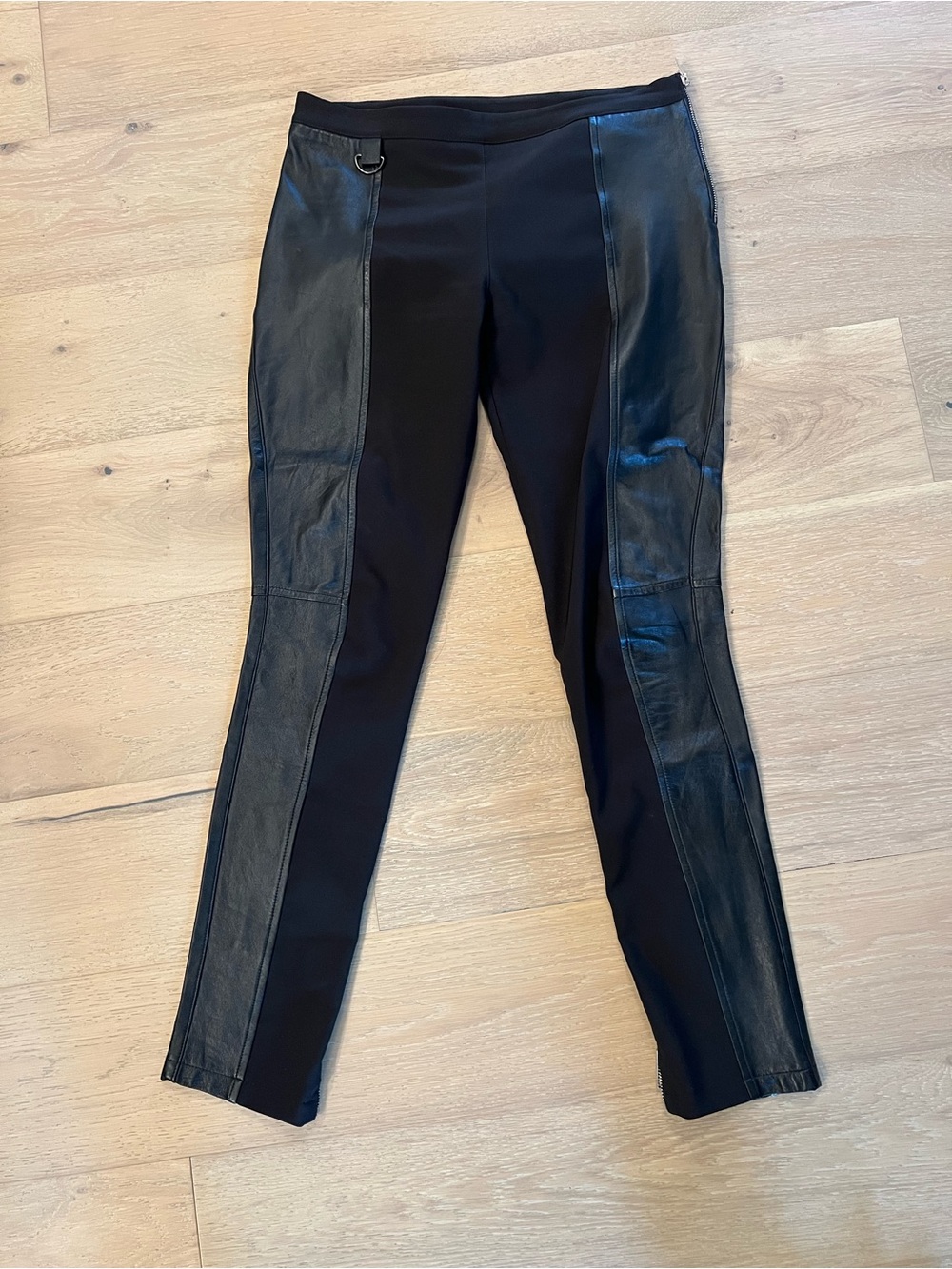Black Faux-Leather Panel Skinny Pants for Women